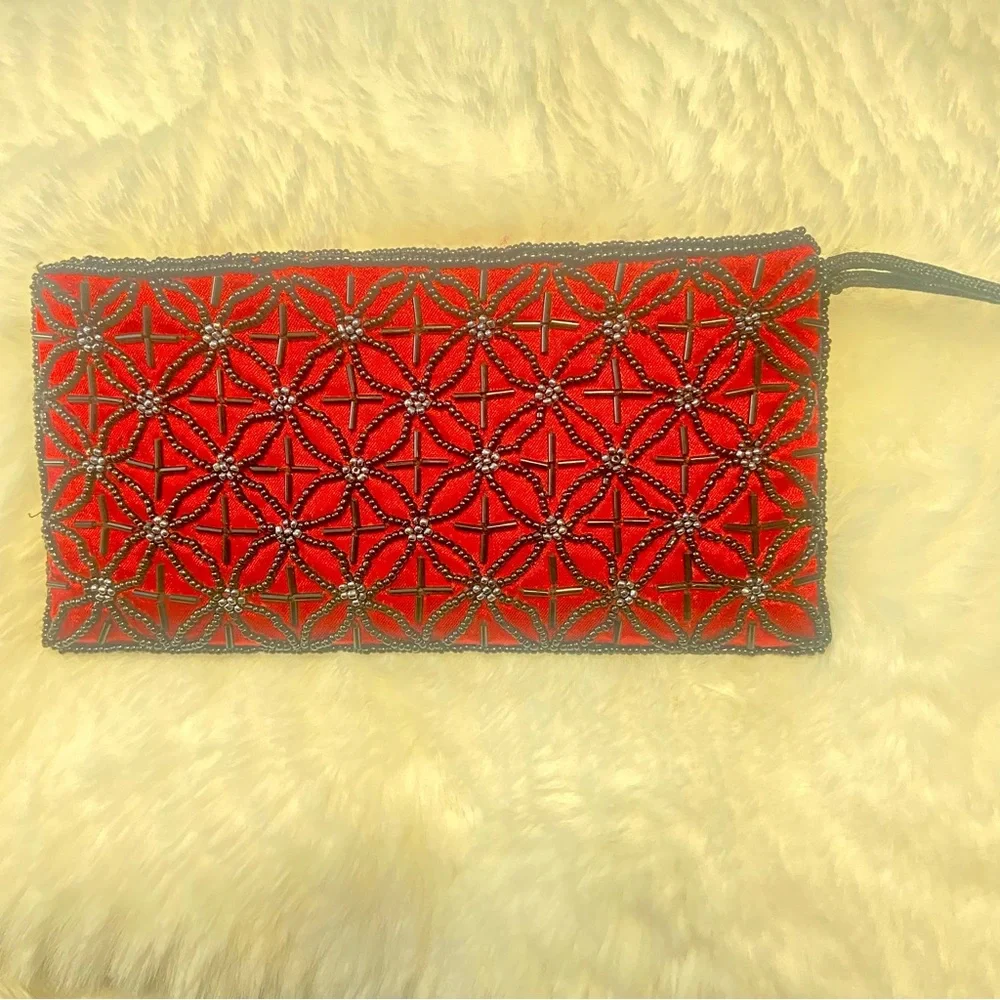 Hand Made Thailand Red Beaded Clutch